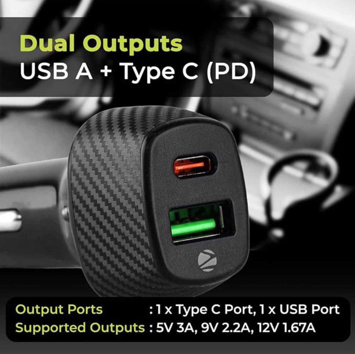 Killer Deals 40W Dual Port Fast Universal Car Charger-USB A + Type C Output